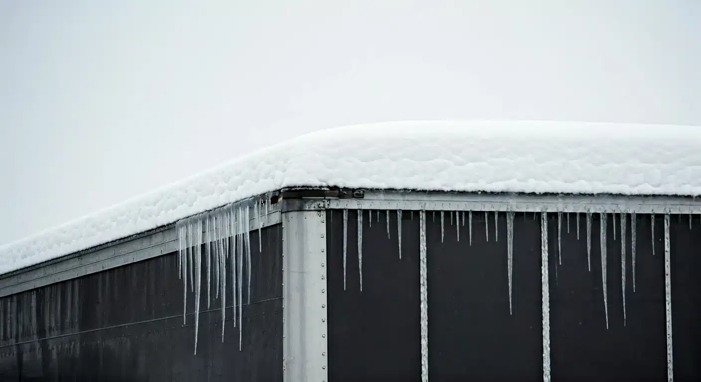 a closeup of the top of a truck covered in snow and ice